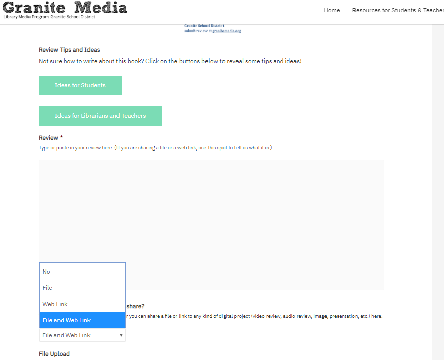 Granite Media Book Review Form - Screenshot