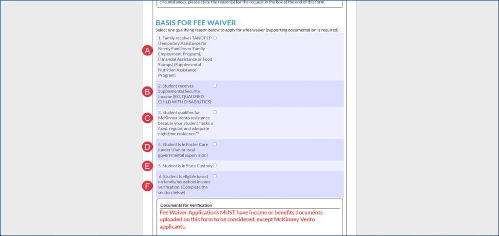 Fee Waiver Basis Questions