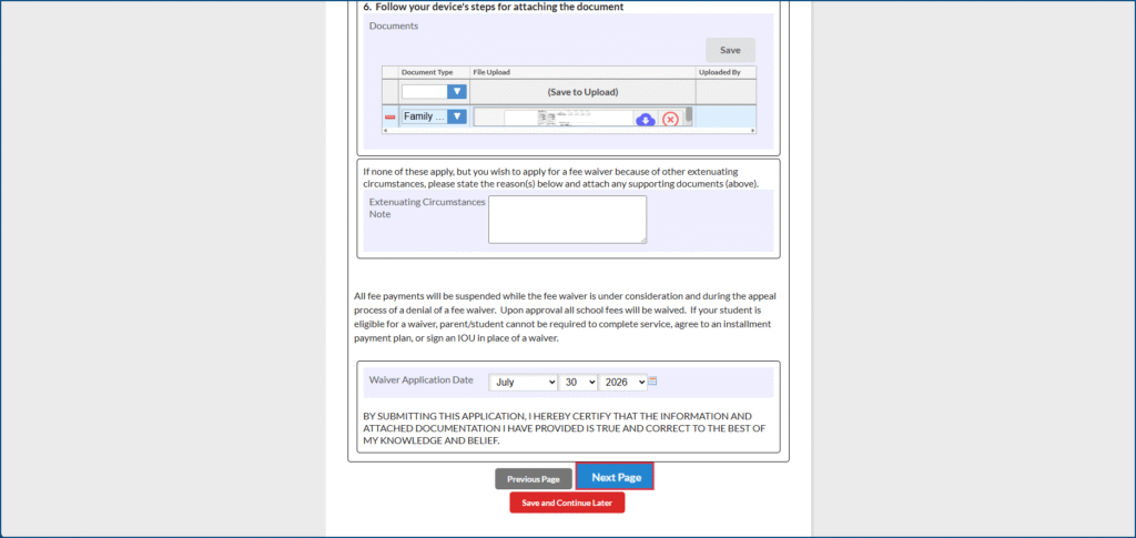 Fee Waiver continued
