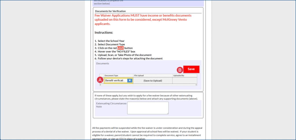 Fee waiver document upload pt 1