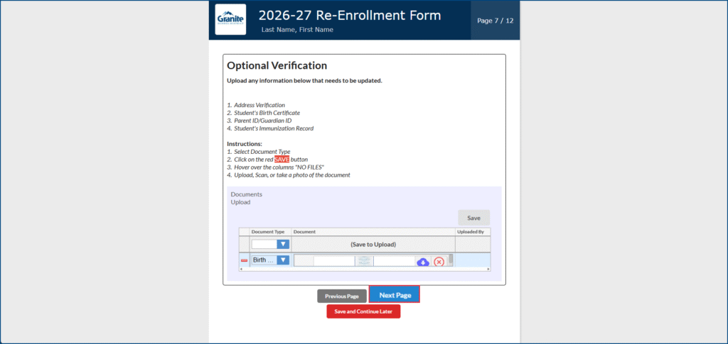 Optional Verification Next Page