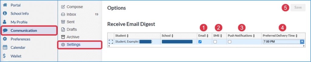 Parent Portal Communication Settings