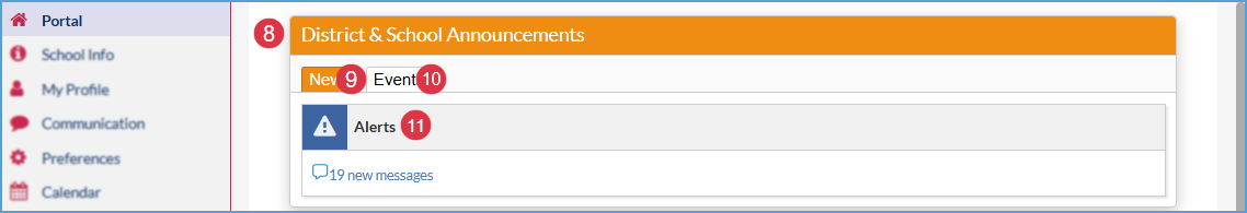 Focus Parent Portal District and School Announcements Tile