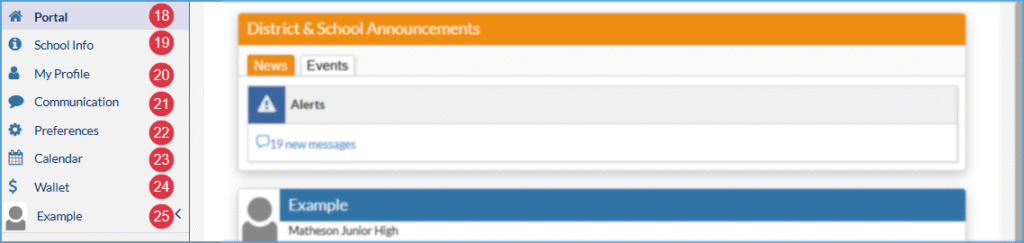 Focus Parent Portal left menu navigation