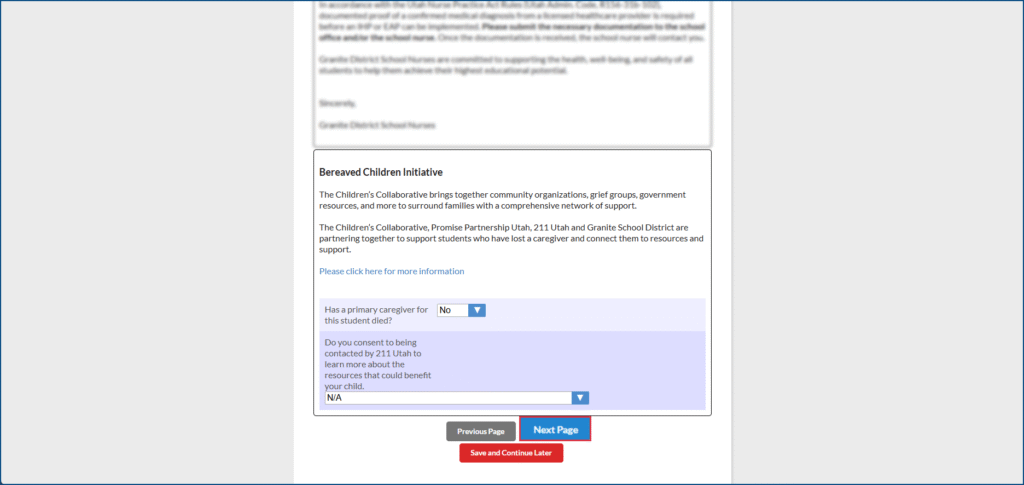 Re-enrollment form page 5 continued, bereaved children initiative
