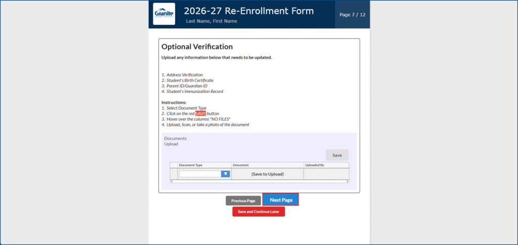 re-enrollment page 7, optional verification