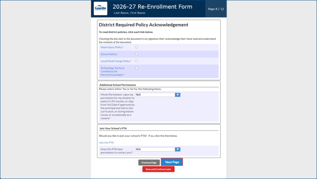 Re-enrollment page 8, policies