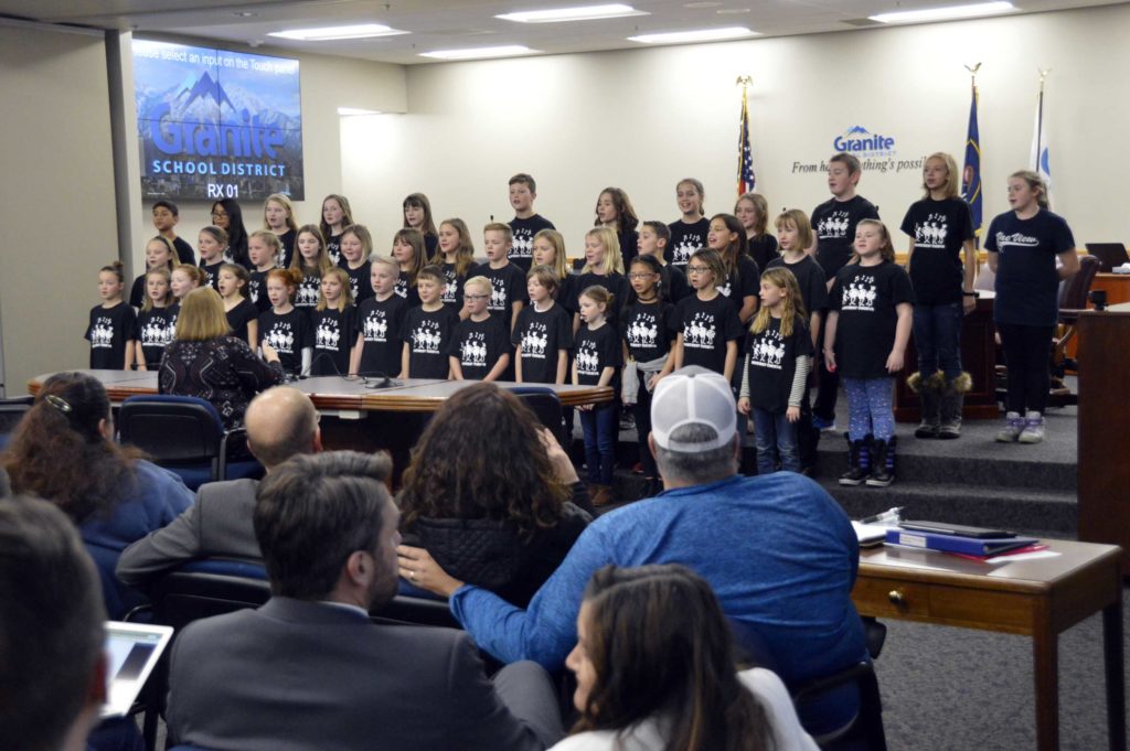 Rosecrest Elementary choir at January board meeting