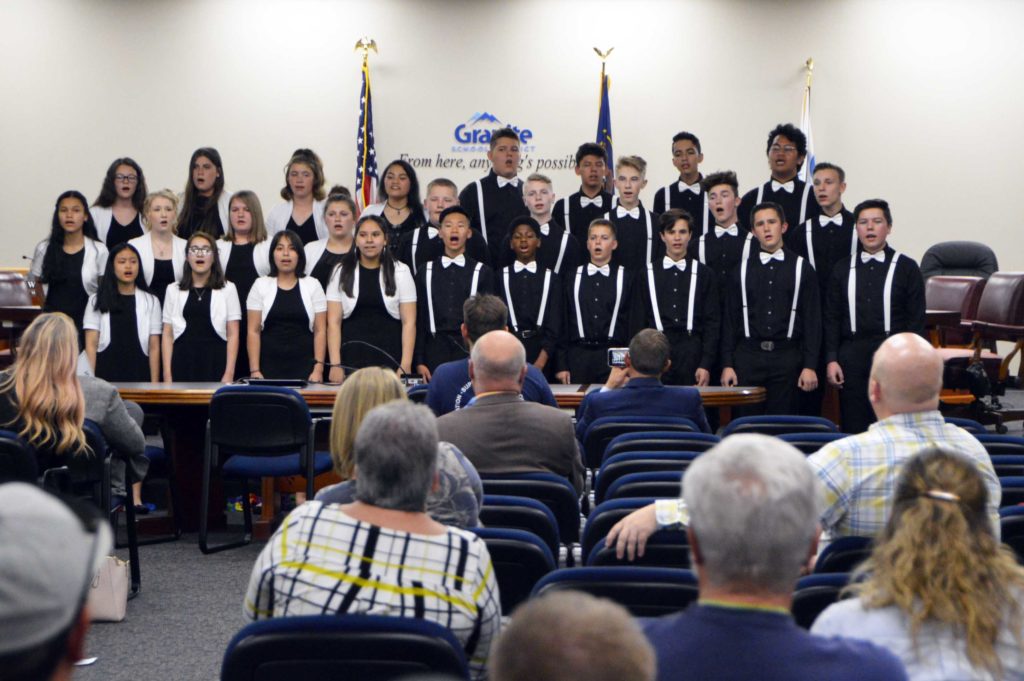 Eisenhower Jr High choir at board meeting