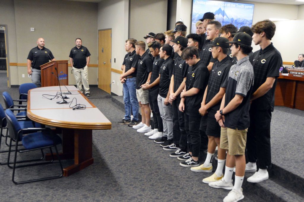 Cottonwood High baseball team at board meeting